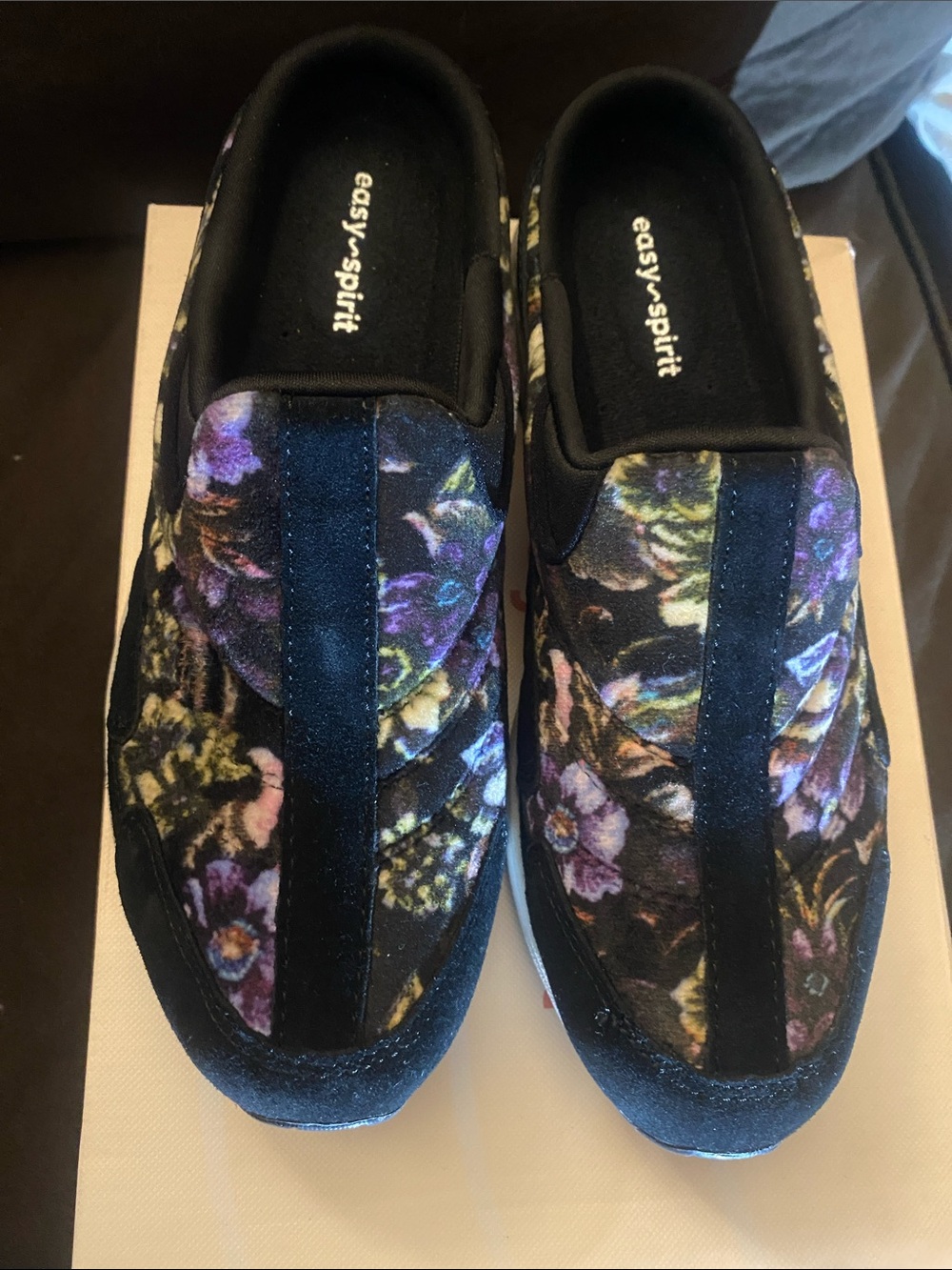 Easy Spirit Black Floral Velvet Slip-On Sneakers